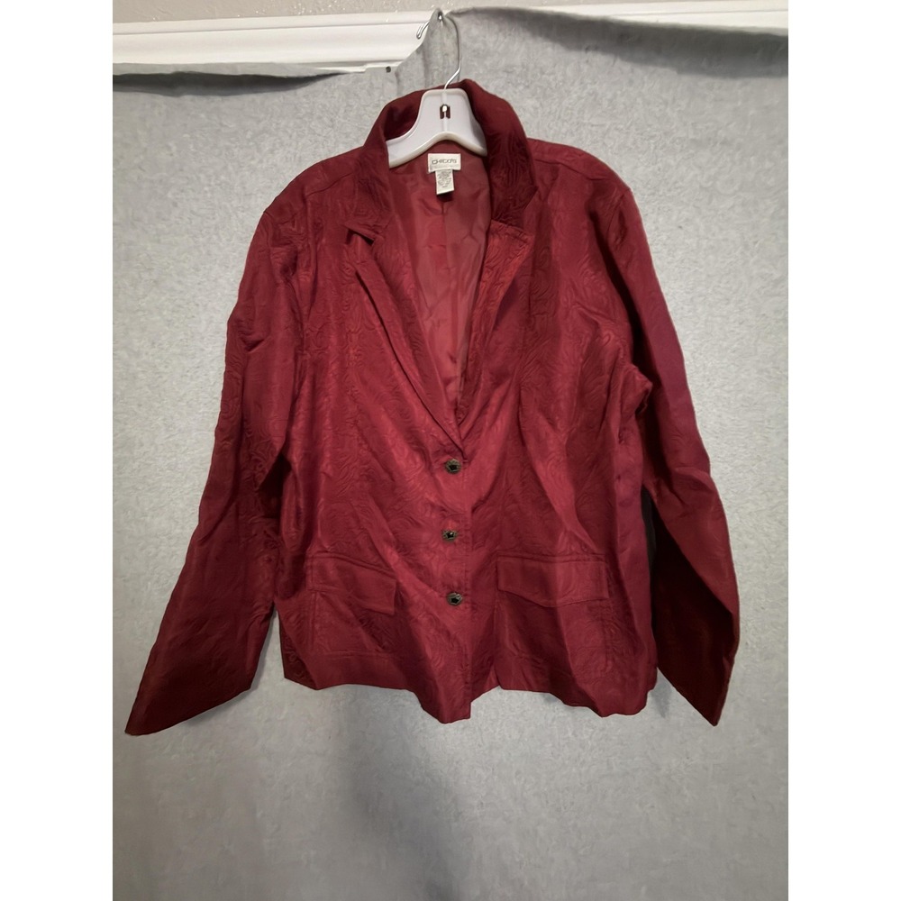 Chico's Blazer Womens 3 Red Jacquard Paisley 3 Button Lined Pocket Jacket